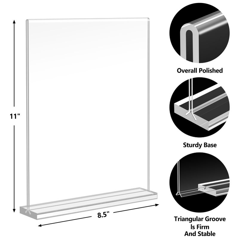 Enayplon Acrylic Sign Holder 8.5 x 11, Double Sided Sign Holder Stand, Plastic 6 Pack Table Paper Stand, Vertical Menu Flyer Stand, T Shape Table Flyer Holder - Image 3