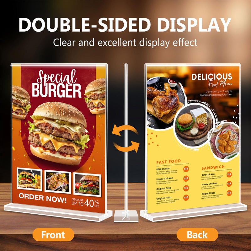 Enayplon Acrylic Sign Holder 8.5 x 11, Double Sided Sign Holder Stand, Plastic 6 Pack Table Paper Stand, Vertical Menu Flyer Stand, T Shape Table Flyer Holder - Image 2
