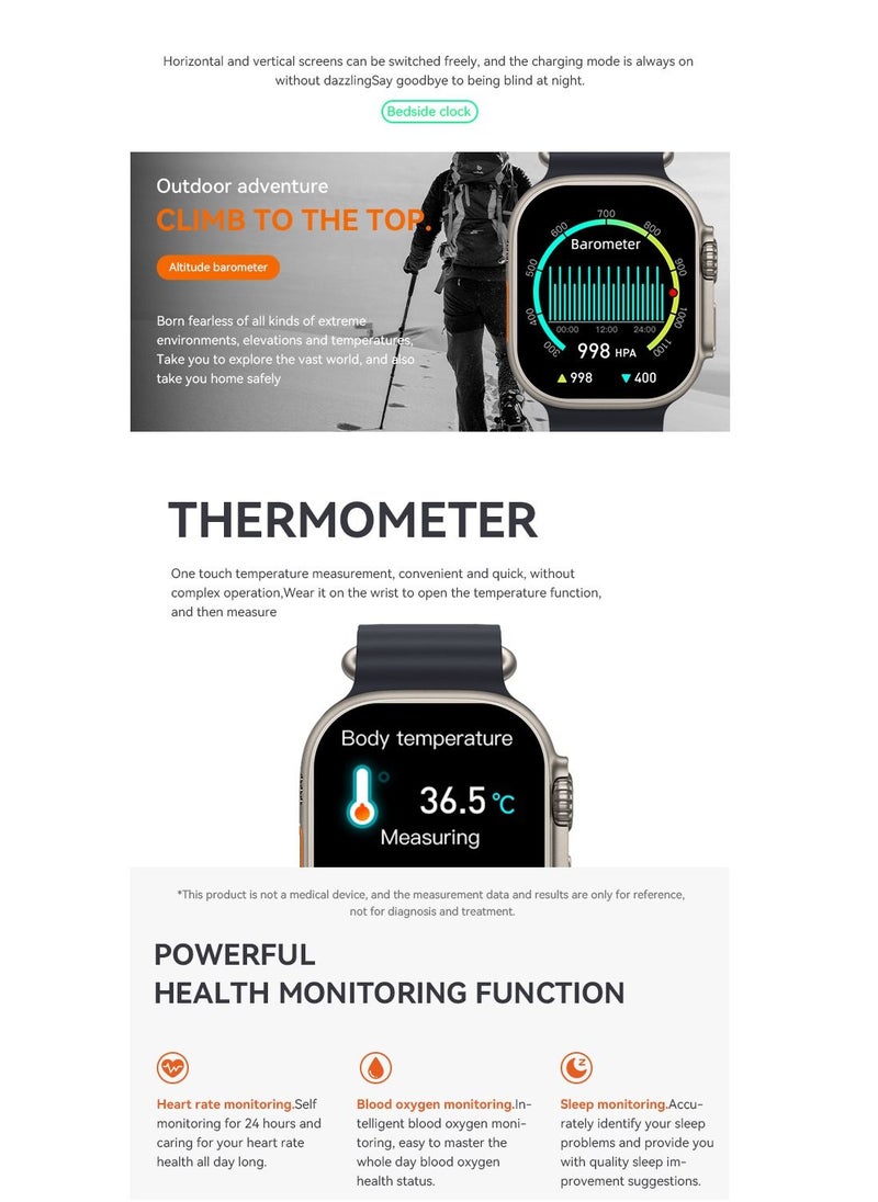 AROAQ - HW68 ULTRA Altitude Barometer Non invasive Blood Sugar Health Sport Smart Watch - Image 1
