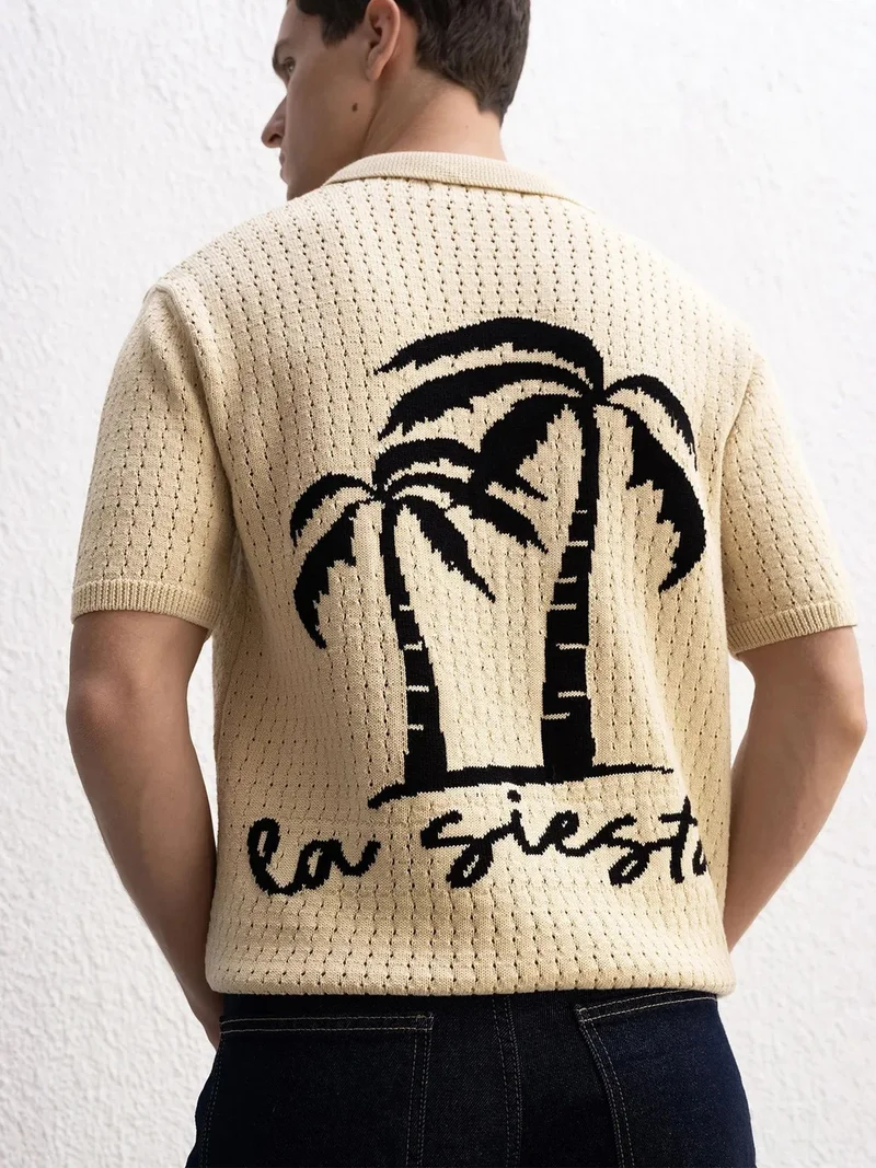 Giesto Beige Natural GIESTO Textured Button-up Jacquard Shirt for Men | Best Price UAE