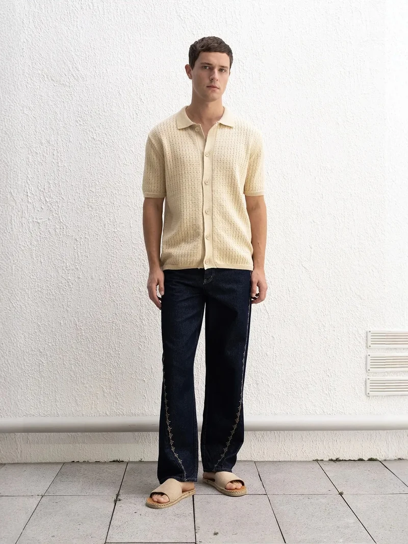 Giesto Beige Natural GIESTO Textured Button-up Jacquard Shirt for Men | Best Price UAE