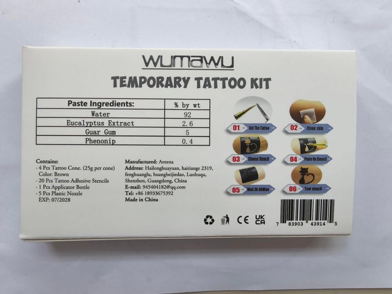 wumawu Temporary Tattoos Kit, 4Pcs Black Tattoo Paste Cones, 100% Natural Ready to Use Black Tattoo Paste, India Body DIY Art Painting for Women Men Teens with 20 Adhesive Stencils, 1 Bottle, 4Nozzles - Image 5
