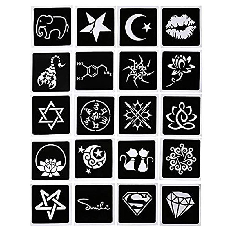 wumawu Temporary Tattoos Kit, 4Pcs Black Tattoo Paste Cones, 100% Natural Ready to Use Black Tattoo Paste, India Body DIY Art Painting for Women Men Teens with 20 Adhesive Stencils, 1 Bottle, 4Nozzles - Image 2
