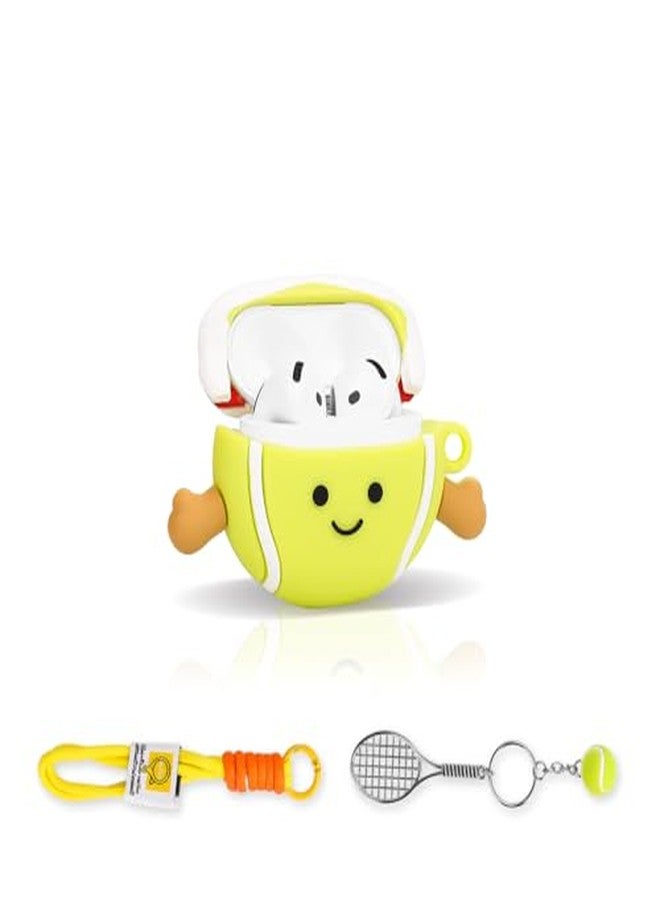 LEWOTE Compatible with Apple Airpods 4 Case Protective Funny Cute Cartoon Slim Cover with Keychain[Sport Series] (Green Tennis) - Image 3