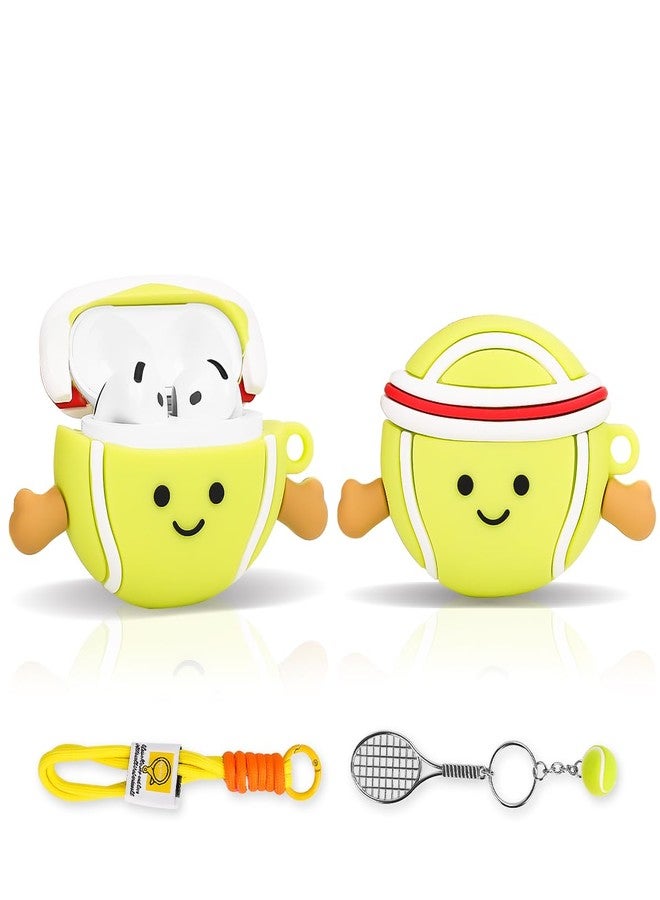 LEWOTE Compatible with Apple Airpods 4 Case Protective Funny Cute Cartoon Slim Cover with Keychain[Sport Series] (Green Tennis) - Image 1