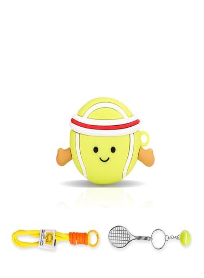 LEWOTE Compatible with Apple Airpods 4 Case Protective Funny Cute Cartoon Slim Cover with Keychain[Sport Series] (Green Tennis) - Image 2