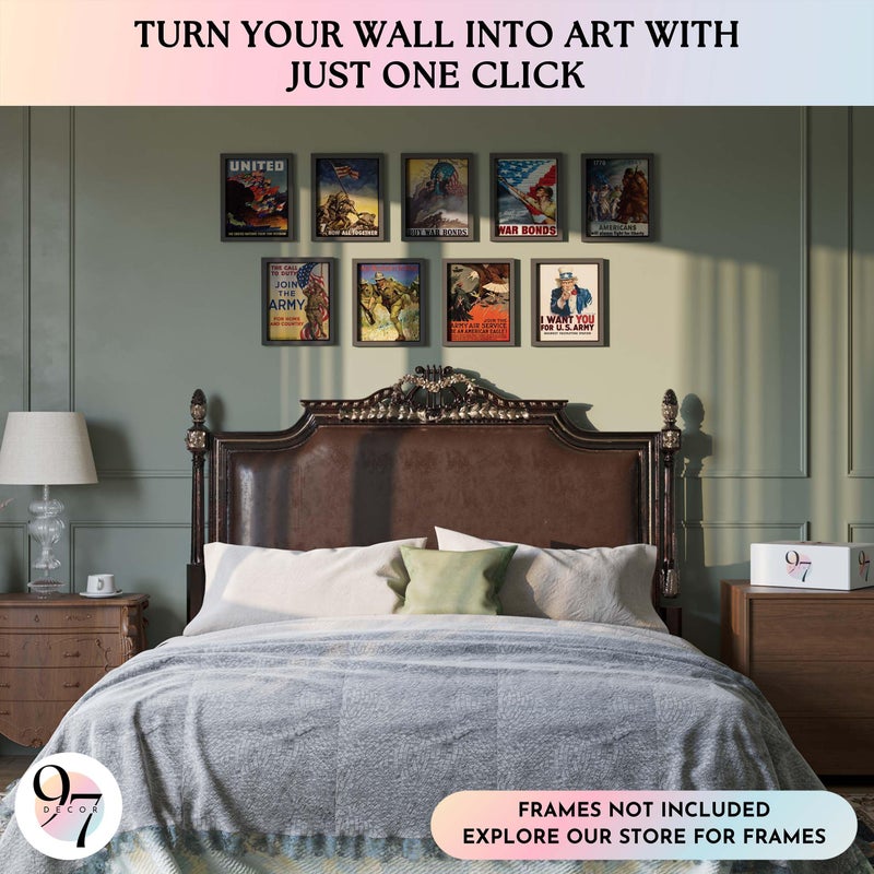 97 Decor 97 ديكور ملصق عتيق من الحرب العالمية الثانية - ملصقات تاريخ الولايات المتحدة لتزيين الفصول الدراسية، صور دعاية الحرب العالمية الثانية، مطبوعات فن الجيش من الحرب العالمية الثانية، تذكارات الحرب العالمية الثانية لتزيين الجدران للرجال (8x10 بدون إطار) - Image 3