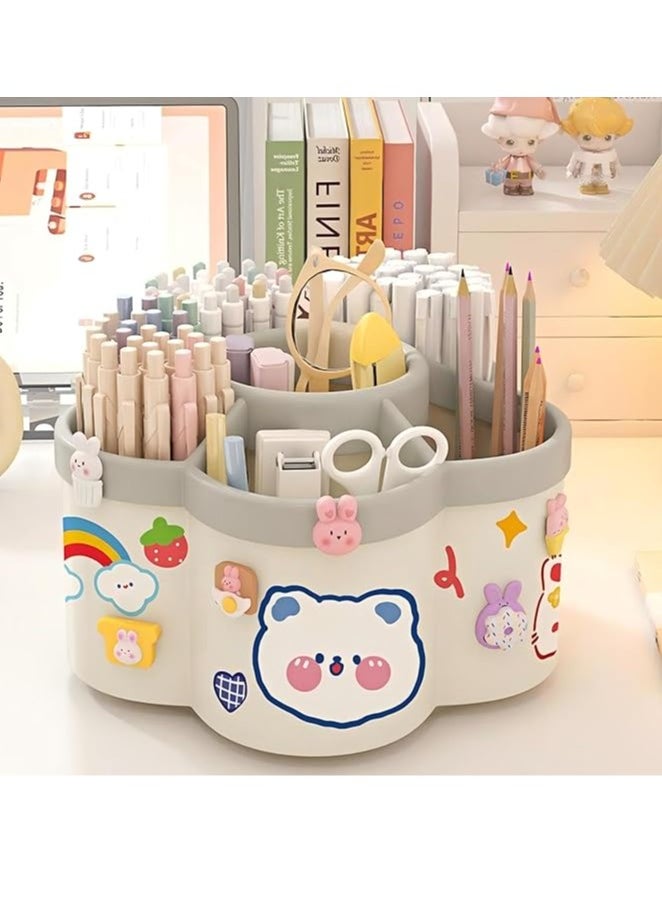 Arabest Pen Holder for Desk, 360°Rotating Pencil Pen Holder, Desk Pen Organizer with 6 Slots, Large-capacity Desk Organizer, Pencil Holder for Desk, Office, School, Home Use (Beige)  - Image 1