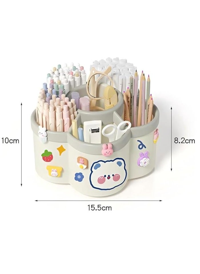 Arabest Pen Holder for Desk, 360°Rotating Pencil Pen Holder, Desk Pen Organizer with 6 Slots, Large-capacity Desk Organizer, Pencil Holder for Desk, Office, School, Home Use (Beige)  - Image 2