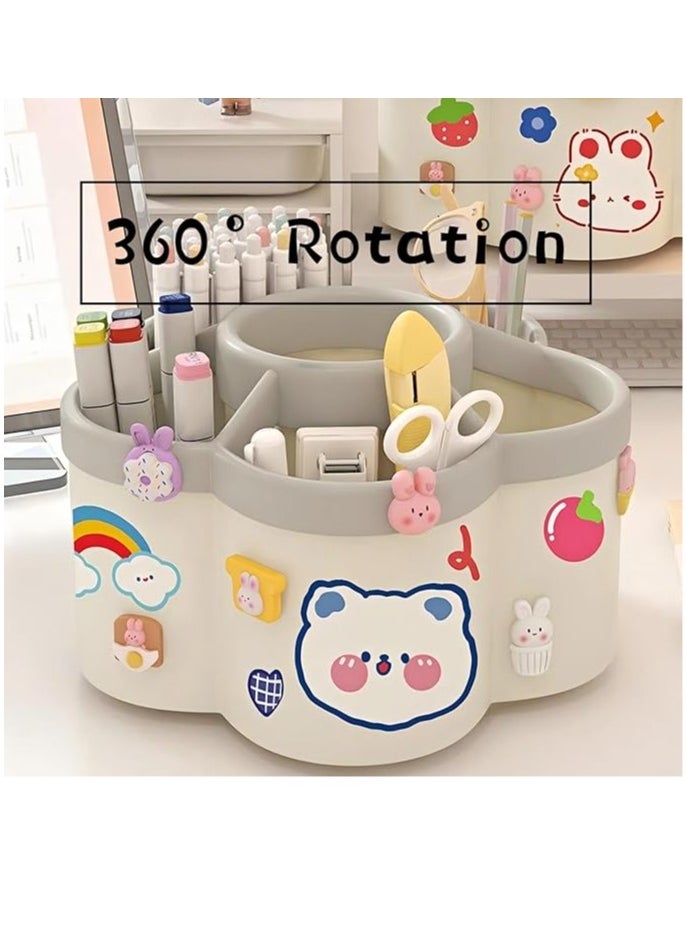 Arabest Pen Holder for Desk, 360°Rotating Pencil Pen Holder, Desk Pen Organizer with 6 Slots, Large-capacity Desk Organizer, Pencil Holder for Desk, Office, School, Home Use (Beige)  - Image 3