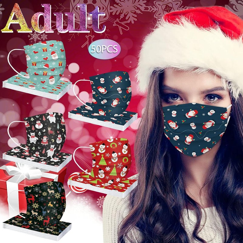 woobles 50Pcs Christmas Disposable Face Masks for Adults,Christmas Breathable Face Mask with Design Full Face Protection H - Image 2