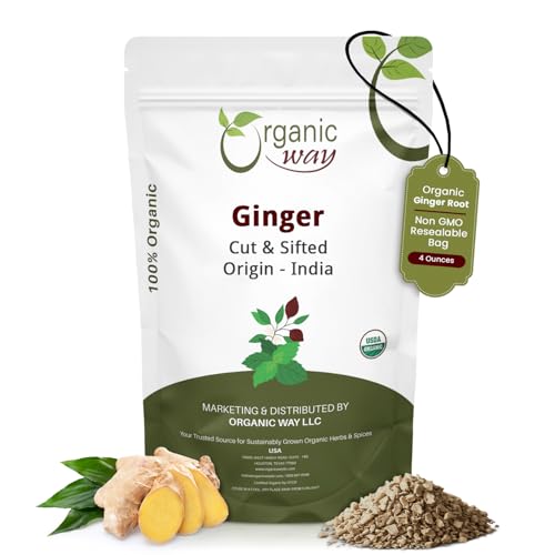 organic_way Organic Way Premium Dried Ginger Root Cut  Sifted Zingiber officinale  Organic  Kosher Certified  Raw Vegan Non GMO  Gluten Free  USDA Certified  Origin  India 14 LBS - Image 1