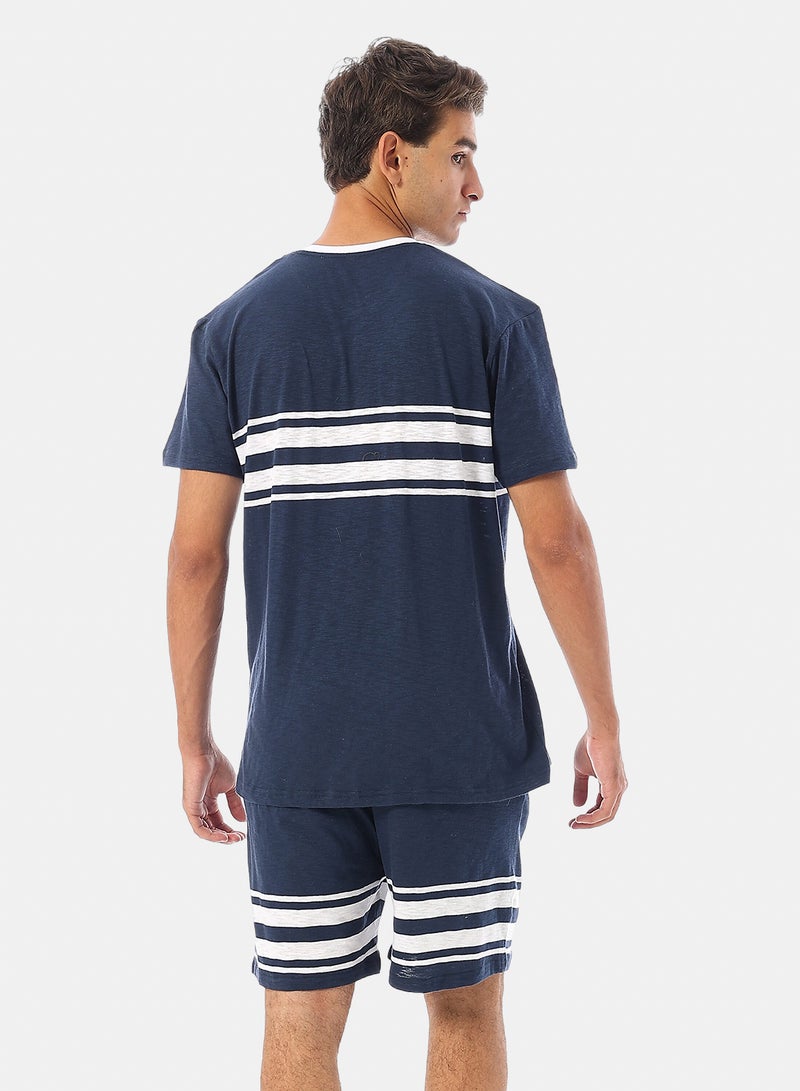 Andora Short Sleeves Cotton Pajama - Navy Blue & White - Image 4