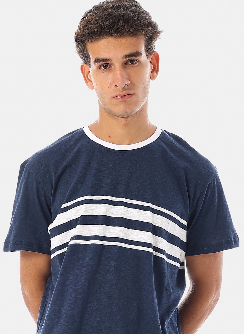 Andora Short Sleeves Cotton Pajama - Navy Blue & White - Image 5
