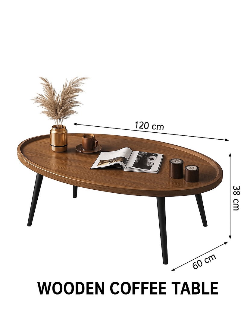 Generic 𝐅𝐅𝐃 Industrial Wooden Coffee Table with Metal Legs – Oval Design, 120x60x38 cm, Modern Tea Table for Living Room, Home Office, or Coffee House – Easy Assembly, Anti-Scratch, Easy to Clean  - Image 2
