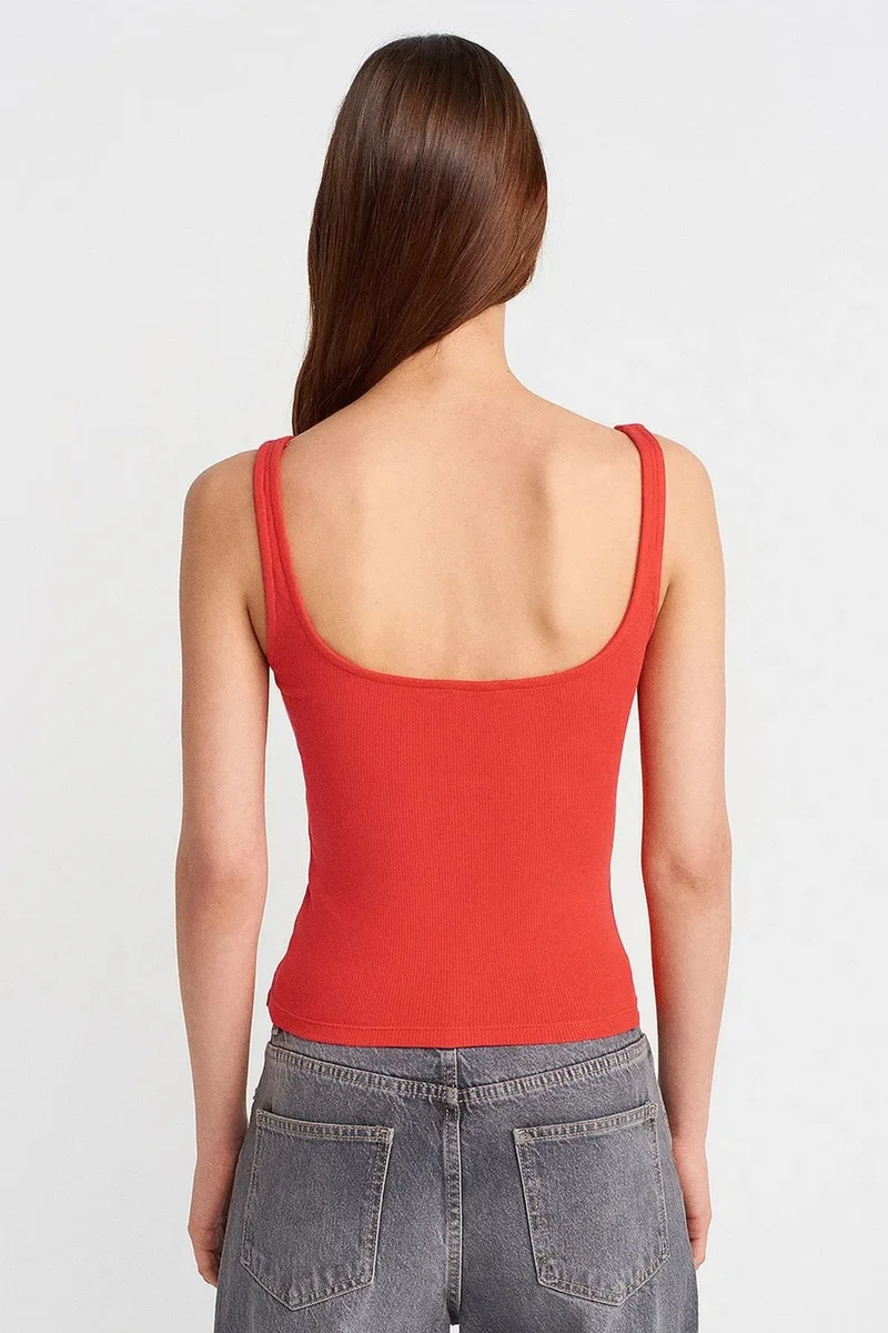 Dilvin Red DILVIN Ribbed Square-neck Sleeveless Blouse for Women | Best Price UAE