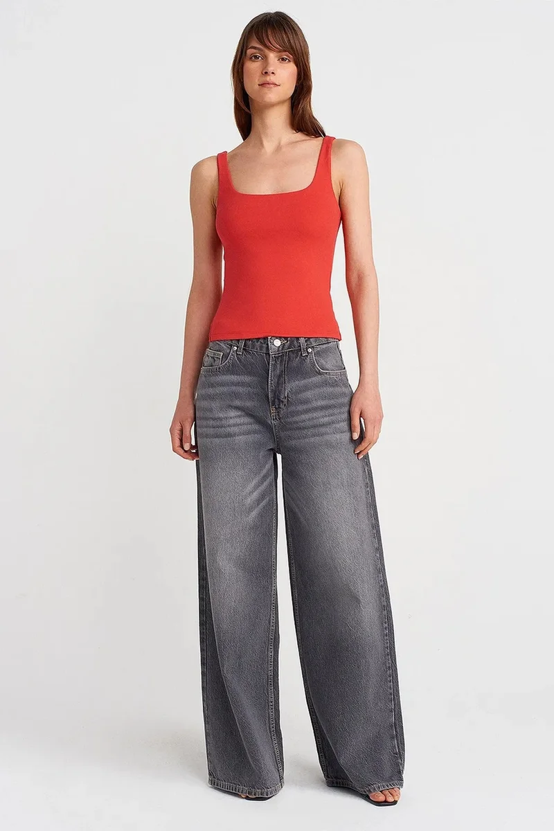 Dilvin Red DILVIN Ribbed Square-neck Sleeveless Blouse for Women | Best Price UAE