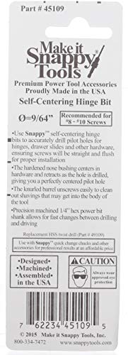 Make it Snappy Tools 9/64 Inch Self-Centering Hinge Bit #45109 - Image 3