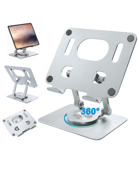 Foldable Adjustable Drawing Tablet Stand for iPad Laptop Computer Desk 360 Degree Rotation Ergonomic Aluminum Height Table for 5-12 Inch Mobile Phone Screen Notebook Silver