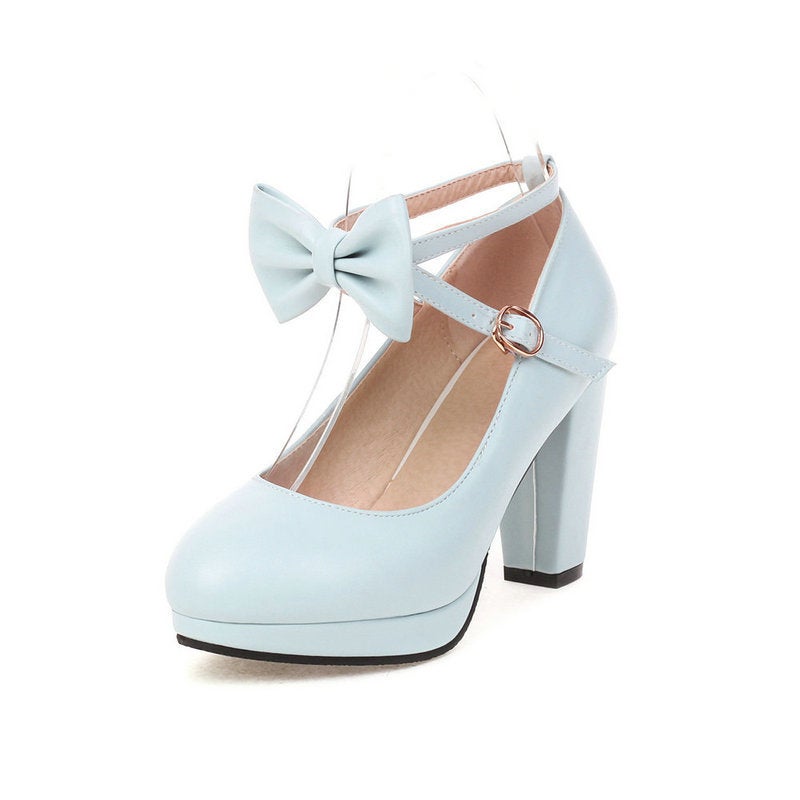 Round Head High Heeled Shoes Girl Princess Small Leather Shoes White Girl Chunky Heeled Shoes Mary Jane Women'S Shoes - Image 1