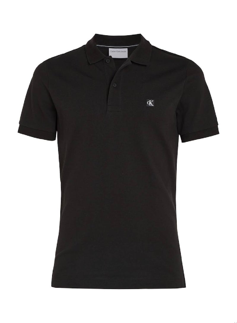 Men's Slim Cotton Stretch Polo Shirt -  cotton stretch piqué, Black
