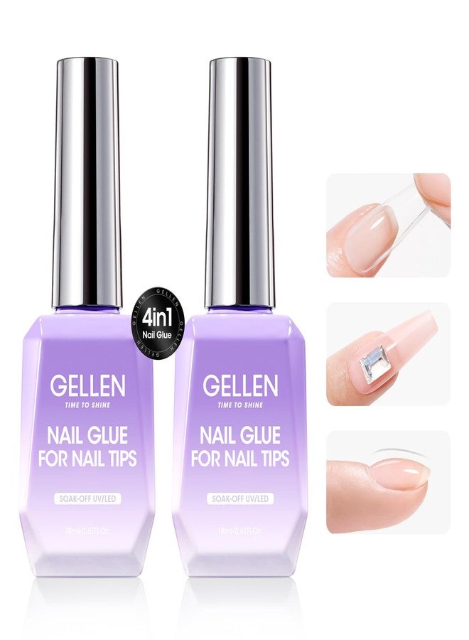 Gellen 2 Pcs Gel Nail Glue for Nail Tips, 4 in 1 UV Extension Glue for Acrylic Tips & Clear Press on Nails & False Nails, Base Gel, Rhinestone, U V Led Lamp Needed - Image 1