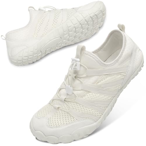 LeIsfIt Women's Men's Water Shoes Quick-Dry Aqua Socks Barefoot Beach Swim Shoes for River Pool Lake Hiking Surfing, White, 7.5 Women/6 Men - Image 1