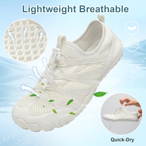 LeIsfIt Women's Men's Water Shoes Quick-Dry Aqua Socks Barefoot Beach Swim Shoes for River Pool Lake Hiking Surfing, White, 7.5 Women/6 Men - Image 3