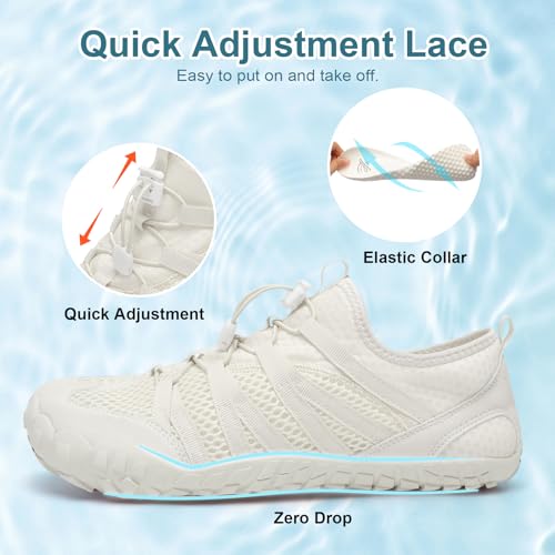 LeIsfIt Women's Men's Water Shoes Quick-Dry Aqua Socks Barefoot Beach Swim Shoes for River Pool Lake Hiking Surfing, White, 7.5 Women/6 Men - Image 4