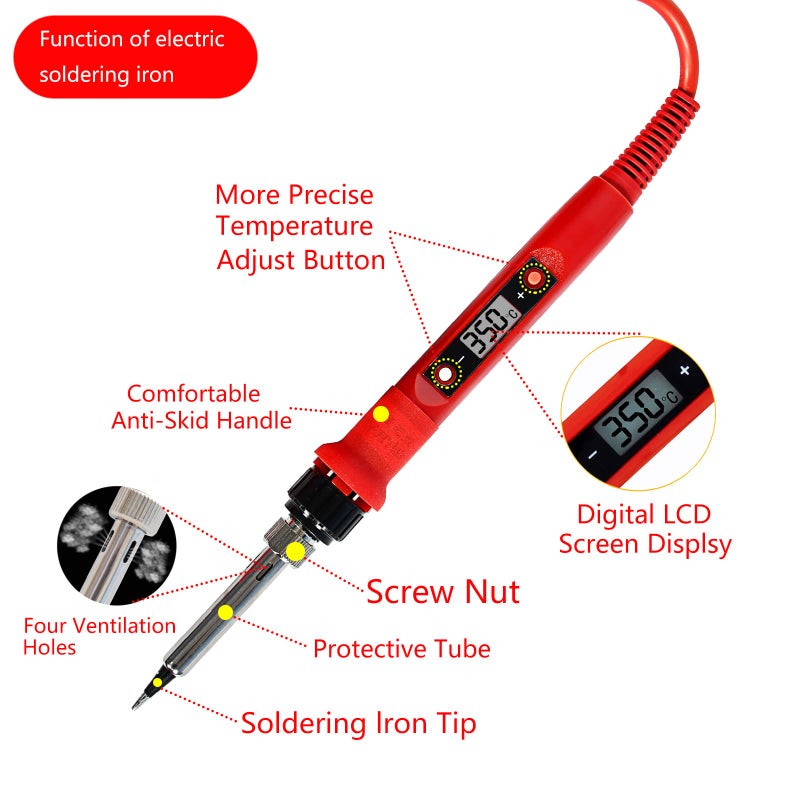 KYZHXVO Electronics Soldering Iron Kit, 80W LCD Digital Soldering Gun with Adjustable Temperature Controlled and Fast Heating Ceramic Thermostatic Design, 24pcs Solder Kit Welding Tool - Image 3