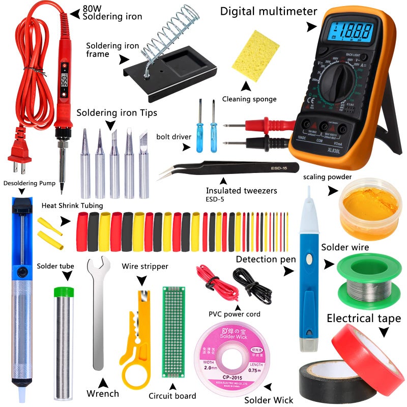 KYZHXVO Electronics Soldering Iron Kit, 80W LCD Digital Soldering Gun with Adjustable Temperature Controlled and Fast Heating Ceramic Thermostatic Design, 24pcs Solder Kit Welding Tool - Image 2
