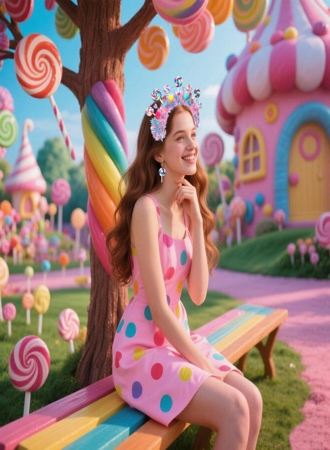 CEALXHENY Candy Headband Accessories for Women Pom Pom Lollipop Headbands Halloween Christmas Headband Outfits for Women Candy Costume Birthday Party Favors (Pattern A) - Image 2