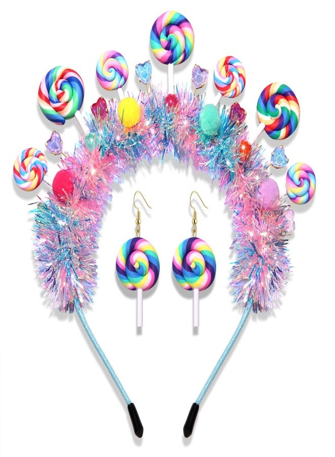 CEALXHENY Candy Headband Accessories for Women Pom Pom Lollipop Headbands Halloween Christmas Headband Outfits for Women Candy Costume Birthday Party Favors (Pattern A) - Image 1