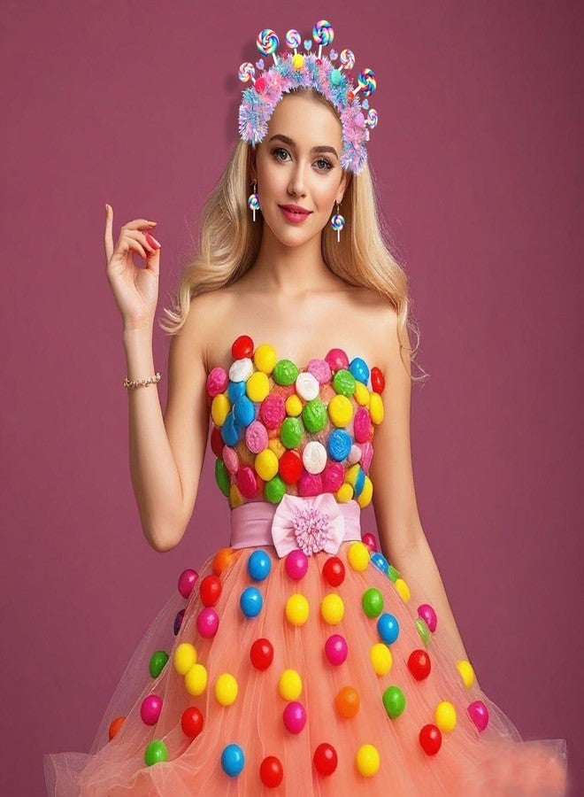 CEALXHENY Candy Headband Accessories for Women Pom Pom Lollipop Headbands Halloween Christmas Headband Outfits for Women Candy Costume Birthday Party Favors (Pattern A) - Image 3