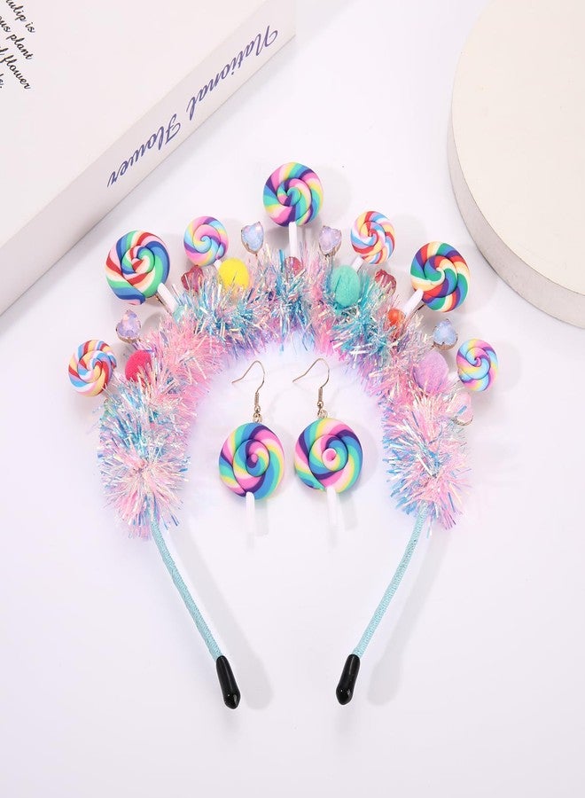 CEALXHENY Candy Headband Accessories for Women Pom Pom Lollipop Headbands Halloween Christmas Headband Outfits for Women Candy Costume Birthday Party Favors (Pattern A) - Image 4