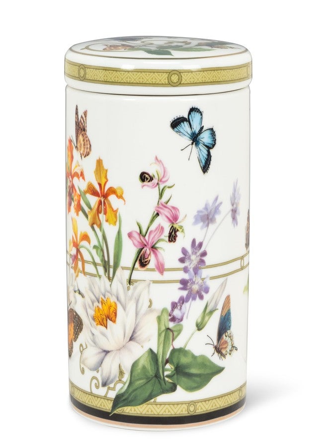 Abbott Collection Butterfly Garden Canister - Bone China/Silicone, White/Green (5.5"H) - Image 3