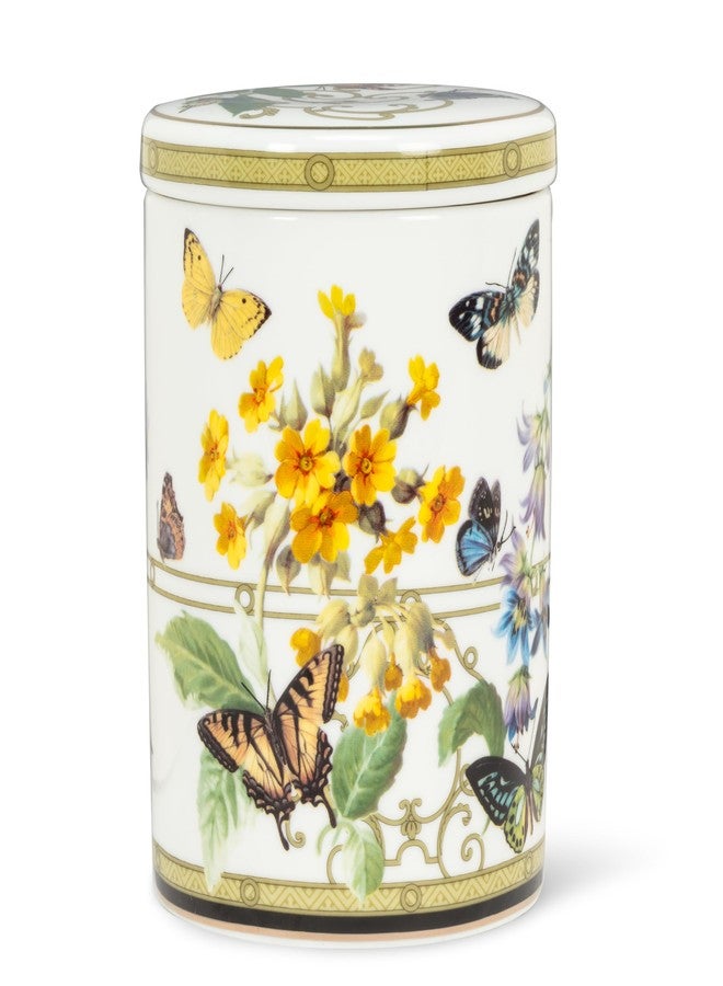 Abbott Collection Butterfly Garden Canister - Bone China/Silicone, White/Green (5.5"H) - Image 4