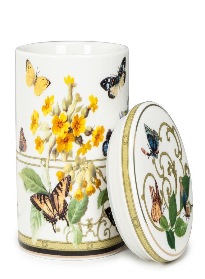 Abbott Collection Butterfly Garden Canister - Bone China/Silicone, White/Green (5.5"H) - Image 2