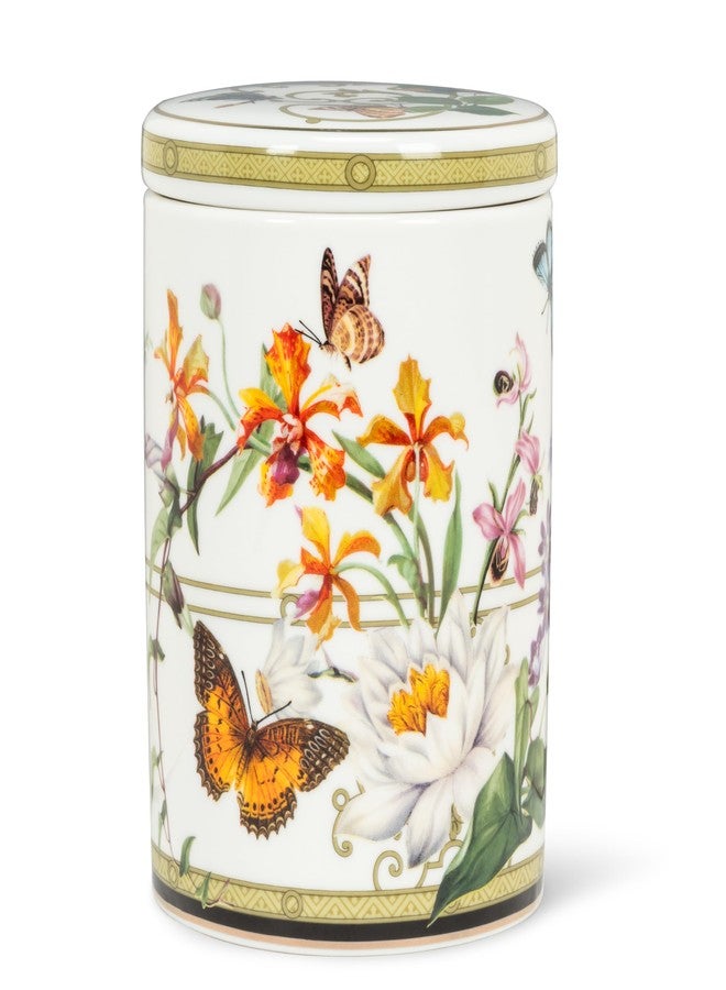 Abbott Collection Butterfly Garden Canister - Bone China/Silicone, White/Green (5.5"H) - Image 1