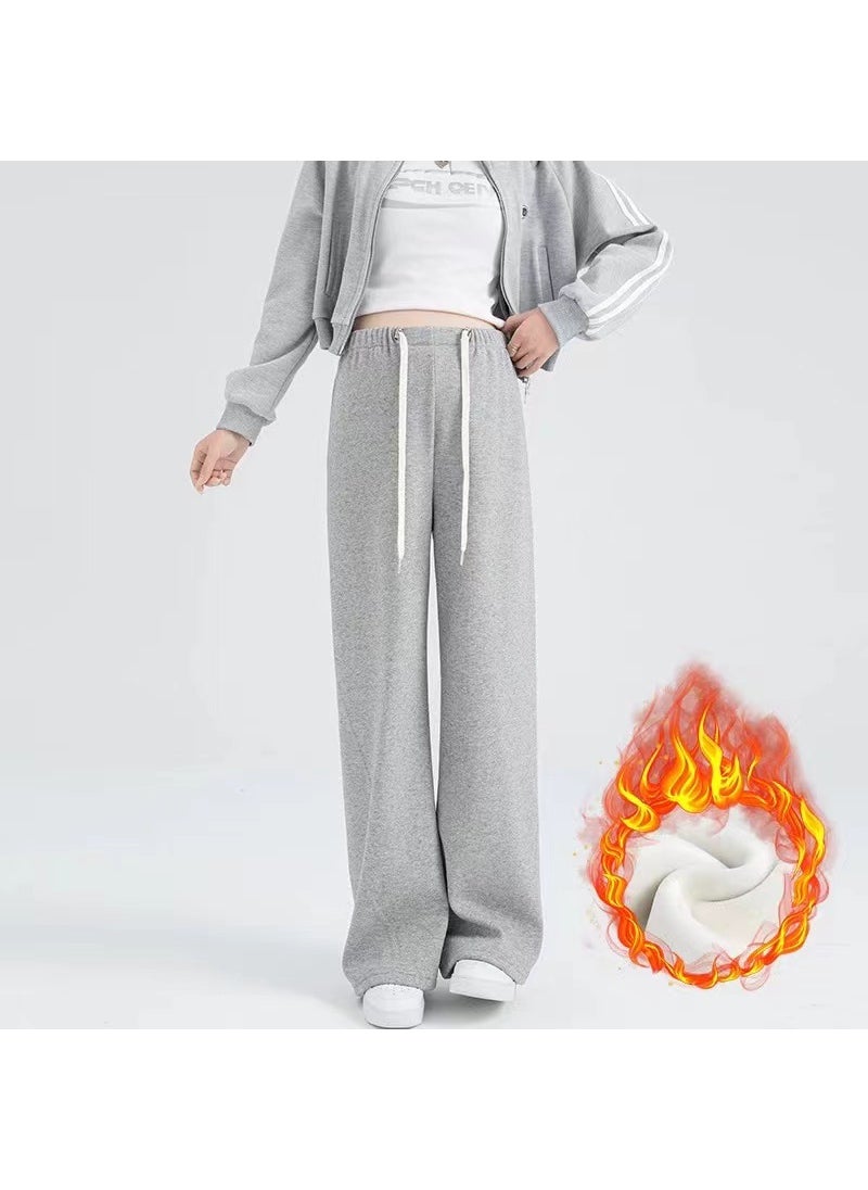 Generic Maternity Elastic Waist Palazzo Pants Spring Autumn 253#Medium gray plus velvet (with pockets) 