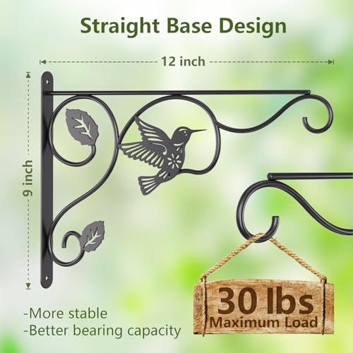 BBTFAA 2 Pack Heavy Duty Plant Hooks for Hanging - 12 Inch Metal Wall Hangers Indoor/Outdoor, Sturdy Plant Bracket for Bird Feeders, Planters, Lanterns, Wind Chimes - Patio, Garden, Home Decor (Black) - Image 2