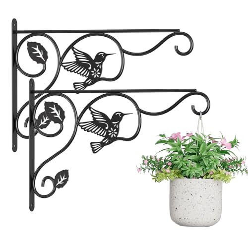 BBTFAA 2 Pack Heavy Duty Plant Hooks for Hanging - 12 Inch Metal Wall Hangers Indoor/Outdoor, Sturdy Plant Bracket for Bird Feeders, Planters, Lanterns, Wind Chimes - Patio, Garden, Home Decor (Black) - Image 1