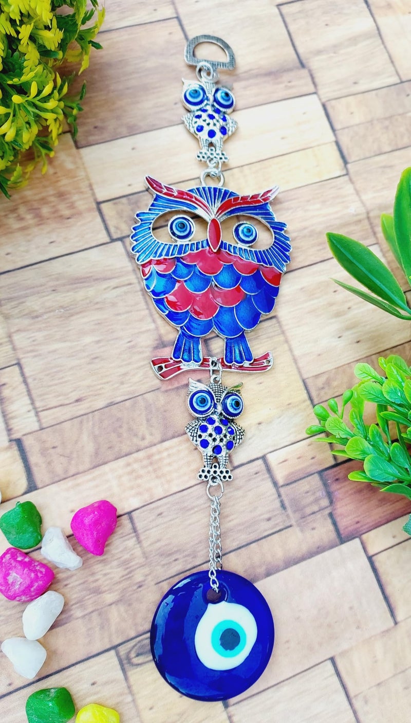 ARTISKRITI Evil Eye Hanging Home Wall Hanging Decorative Items Nazar Battu for Home Protection, Good Luck Charm and Prosperity (Meenakari Lucky Owl) - Image 5