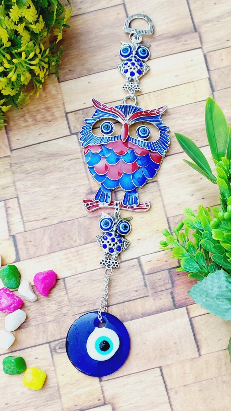 ARTISKRITI Evil Eye Hanging Home Wall Hanging Decorative Items Nazar Battu for Home Protection, Good Luck Charm and Prosperity (Meenakari Lucky Owl) - Image 1