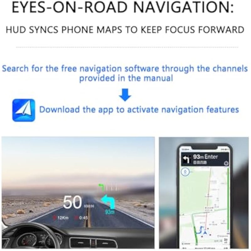 ANKOVO OBD2 Heads Up Display Navigation for Car  OBD2 & GPS Dual System Digital Speedometer for Car HUD MPH Projector with RPM, Water TEM, PSI, Volt, Mileage, 4 Alarm Works on Most 2008+ Sedan Cars - Image 4