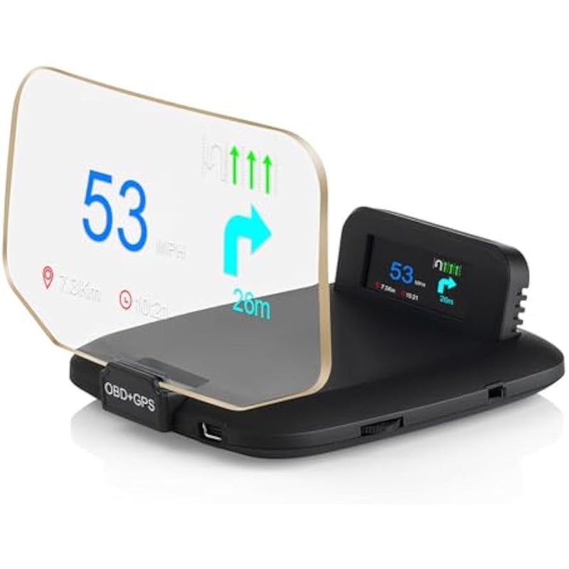 ANKOVO OBD2 Heads Up Display Navigation for Car  OBD2 & GPS Dual System Digital Speedometer for Car HUD MPH Projector with RPM, Water TEM, PSI, Volt, Mileage, 4 Alarm Works on Most 2008+ Sedan Cars - Image 1