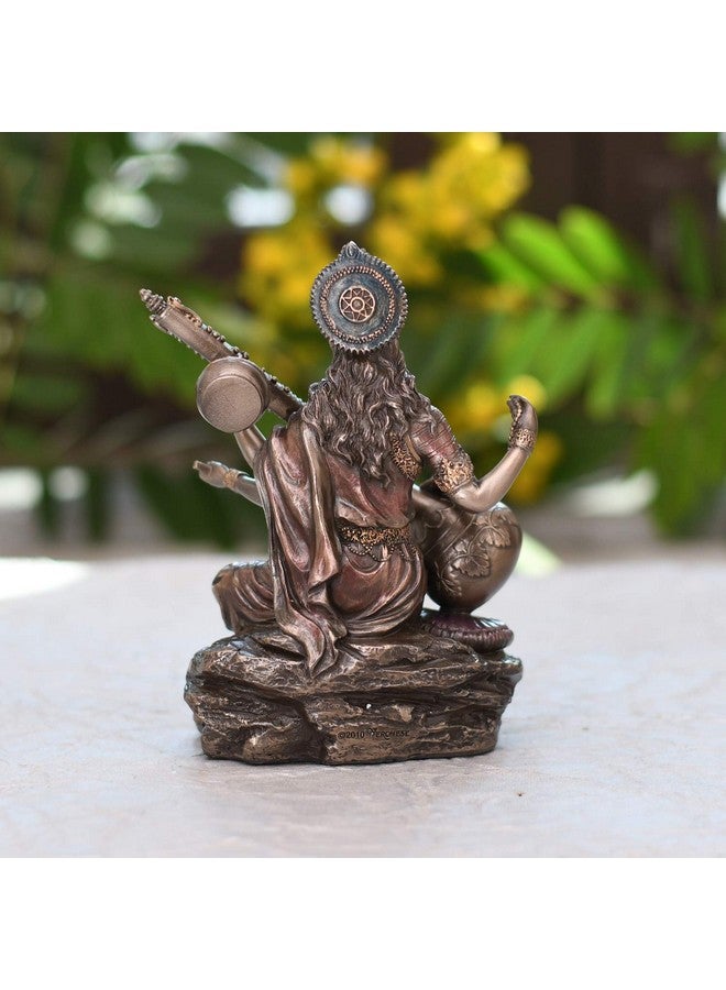 Collectible India Porcelain Saraswati Idol (13.2 cm x 10 cm x 14.4 cm, Bronze) - Image 5