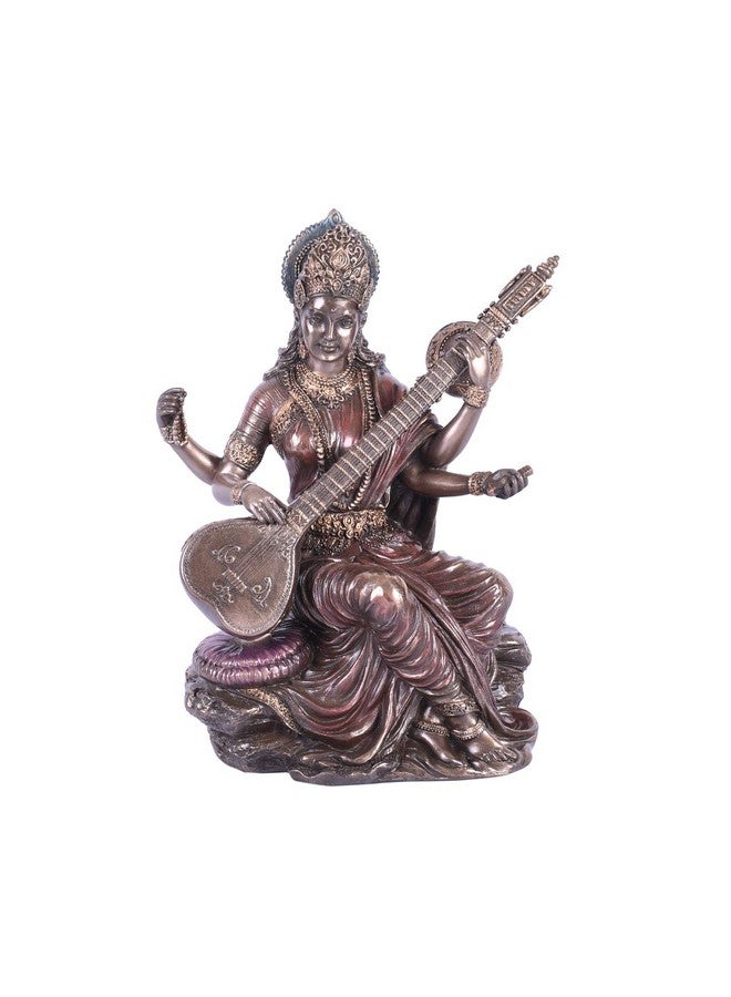Collectible India Porcelain Saraswati Idol (13.2 cm x 10 cm x 14.4 cm, Bronze) - Image 2