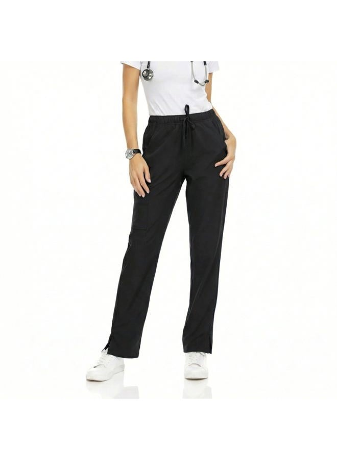 MediChic Mini Marilyn Scrubs 4-Way Stretch Straight Leg Six Pocket Pants with Cargo Pockets, Black, XL - Image 1