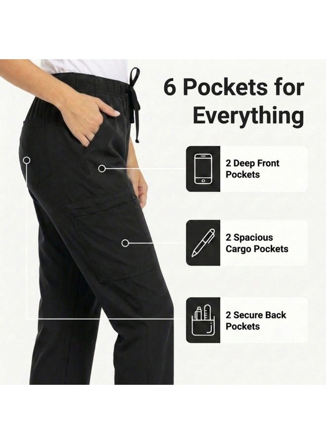 MediChic Mini Marilyn Scrubs 4-Way Stretch Straight Leg Six Pocket Pants with Cargo Pockets, Black, XL - Image 2